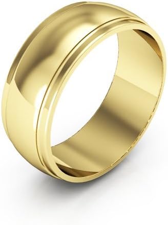 14K Yellow Gold men's and women's plain wedding bands 7mm half round edge, 7