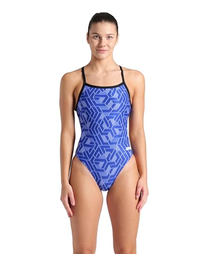 ARENA Women's Escape Team Print MaxLife Swimsuit Challenge Back One Piece Ladies Bathing Suit Competition Training Athletic Swimwear, Black/Team Royal, US Size 22 at Amazon