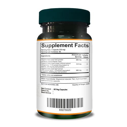 Pure Nutriton Organic Tulsi Extract 708mg, (Equivalent to 2585mg Basil Leaf Powder) with