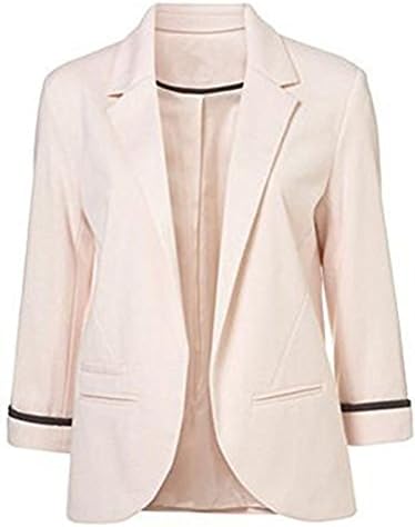 TuiFallen Women's Cotton Rolled Up Sleeve No-Buckle Blazer Jacket Suits Pink Medium