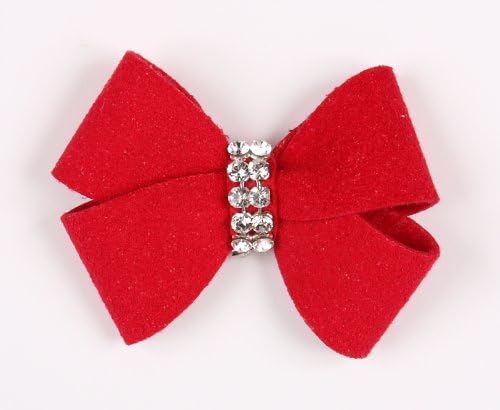 Nouveau Bow Ultrasuede Dog Hair Bow (SM (2"), Red)