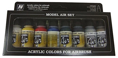 Vallejo Metallic Colors Model Air Paint, 8 bottles X 17ml