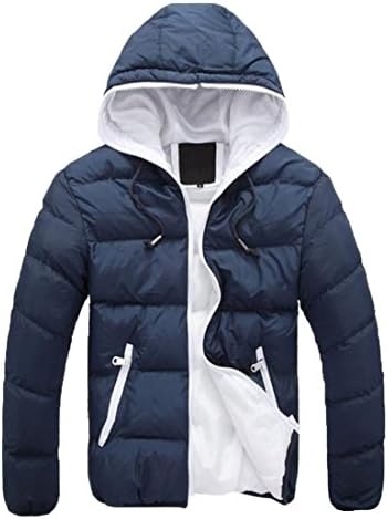 xiaokong Men's Zipper Hoodie Quilted Solid Hit Color Down Jacket Coat Blue+White L