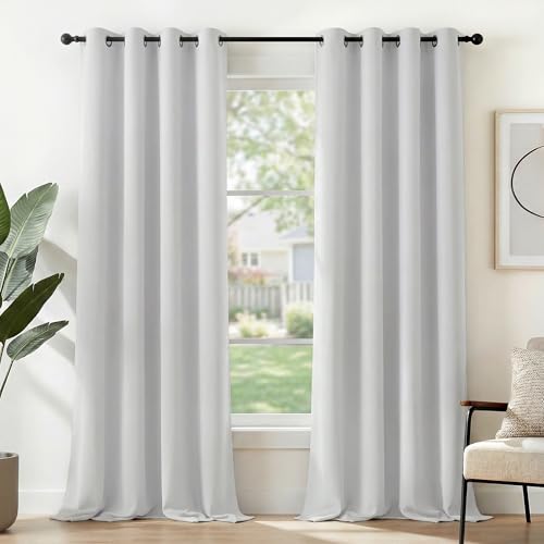 Deconovo Window Treatment Curtains Thermal Insulated Decorative Soft Energy Saving Room Darkening Eyelet Curtains for Kid 55 x 114 Inch Silver Grey Set of 2 — image 1