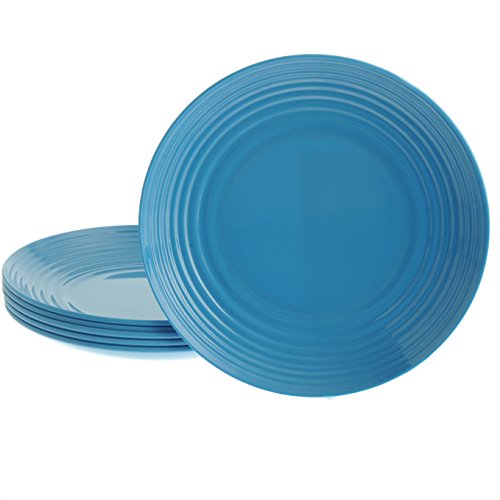 Handi-Ware 6-Pack Melamine 10.3" Dinner Plate, Break & Chip Resistant, Indoor/Outdoor, Wave Rim Design, by Unity (Blue)