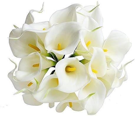 Fanamskl 20 x Calla Lily Bridal Wedding Bouquet head Latex Real Touch Flower Bouquets White