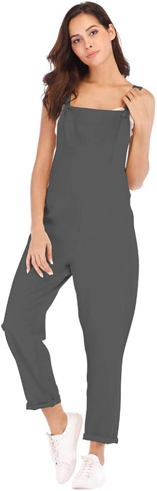 Aniywn Women's Strap Overall Summer Rompers Pants Casual Solid Sleeveless Long Playsuit Jumpsuits with Pocket