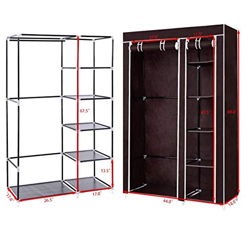 SONGMICS Clothes Closet Portable Wardrobe Storage Organizer with Shelves Claret 43", 43.3" x 17.7" x 69"