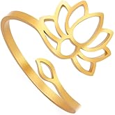 Dreamtimes Lotus Flower Rings for Women Encouragement Lotus Flower Adjustable Ring Vintage Jewelry Buddha Yoga Ring Wedding Mother Bague Gift