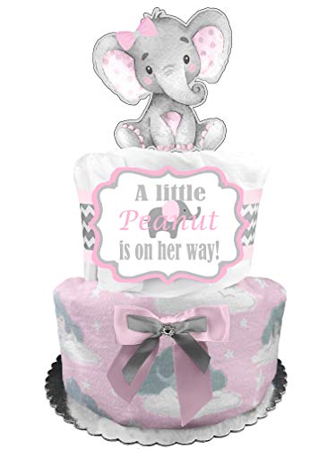 Elephant Diaper Cake - It's a Girl Baby Shower Gift - Pink and Gray