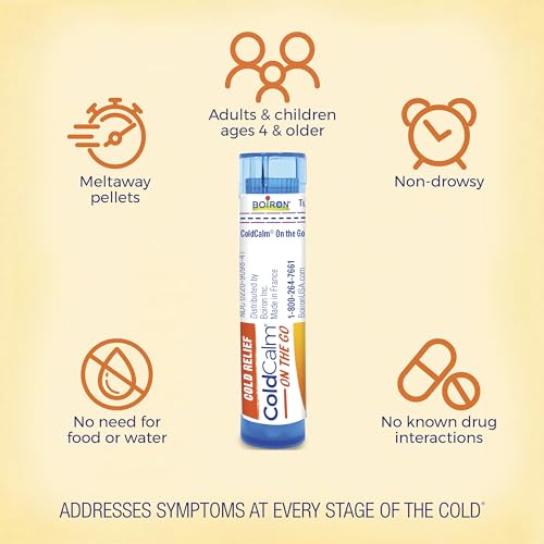 Boiron ColdCalm On The Go Cold Relief for Sneezing, Runny Nose, Nasal Congestion, and Sore Throat - 2 Count (160 Pellets)