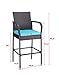 HTTH 2 Pieces Outdoor Patio Bar Stools All-Weather Wicker Outdoor Furniture Chair, Armrest Bar Chairs Footrest Barstools (Turquoise)