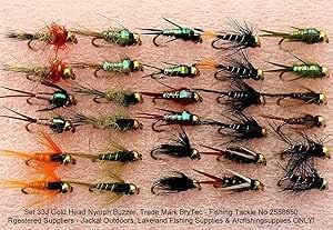 Arc Fishing Supplies Trout Fly Flies 30 Gold Headed Nymphs Set 33J