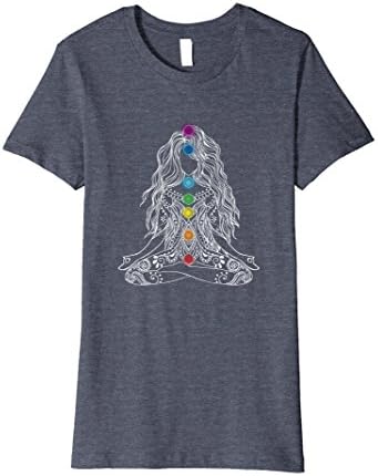 Womens Spiritual T-Shirt: Tatto Girl on Meditation &amp; Chakras White Medium Heather Blue