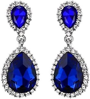 Cosines Jewelry - Blue Sapphire Teardrop Dangle Earrings White Gold Bridal Women's Wedding Party
