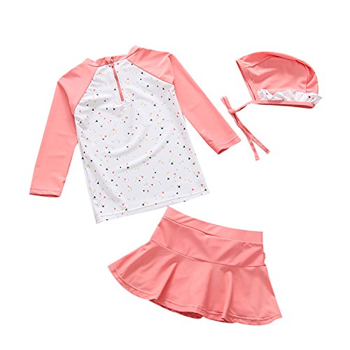UV Sun Protective Baby Girls 2pc Swimsuit Long Sleeve Rash Guards Bathing Suit Ruffle Swimdress UPF 50+ Pink 6-12M