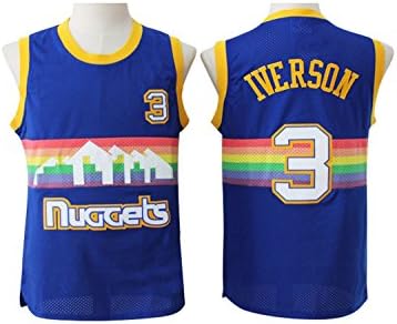Mens Allen Iverson #3 Denver Nuggets Retro Embroidery Jersey Blue 2XL