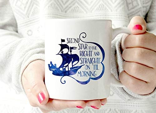 Peter Pan Mug - Second Star Quote - disney - Magical Book Mug - Gifts For Bookworms - Peter Pan Quote - Ship Design - Galaxy Mug coffee love