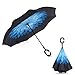 Elover 32in X 8 Panels Double Layer Inverted Umbrella, C - Blue Daisy