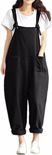 StyleDome Women's Strap Overall Pockets Long Playsuit Pants Jumpsuit Trousers (US 4, Black)