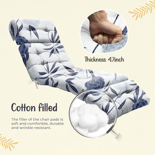 Uthem Outdoor Chaise Lounge Chair Cushion 75.1 x 22.8 x 4.7 Inches 100% Waterproof Replacement Cotton Patio Pool Lounge Chair Cushion for Outdoor Furniture with Ties, Blue Enchantress