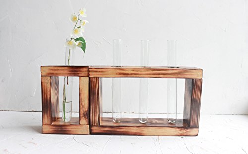 Test Tube Flower Bud Vase Set of 2 by WoodenStuff Decorative Rustic Wood Stand into a Solid Base Sconce Perfect for Centerpieces and Displays Flowers Plants Glass Holder Window Decor