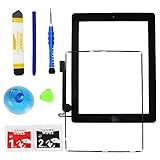 Monstleo Touch Screen Digitizer Assembly for Black iPad 4 Model A1458, A1459, A1460 + Home Button,Adhesive Tape and Tools