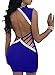 Women's Sexy Dresses Deep V Neck Bodycon Backless Club Stretchy Sleeveless Party Royal Blue S
