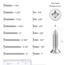 100 Pack #6 x 1-1/2" Flat Head Phillips Self