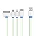 Charging Cable, Ourkens Premium Quality 4 in 1 Multiple Universal USB Charging Cable 3ft(1M) with 8 Pin Lighting / 30 Pin / Micro USB Ports for iPhone, iPad, iPad Mini, iPad Air, iPad Pro, Samsung Galaxy, Note and most of Android phones, Tablet (4 in 1 Green)