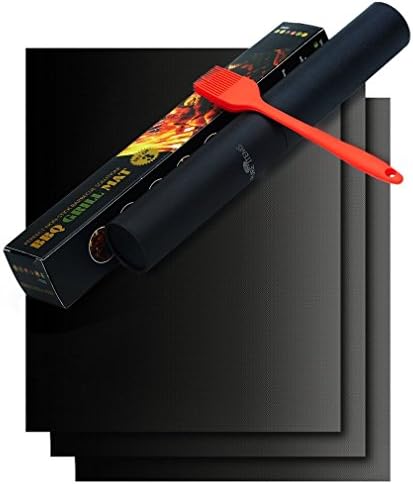 BBQ Grill &amp; Baking Mat 100% Non Stick Safe, Extra Thick,Reusable and Dishwasher safe can Used on Electric, Charcoal and Gas Grill-easy Clean up (3 Pack with a Brush)