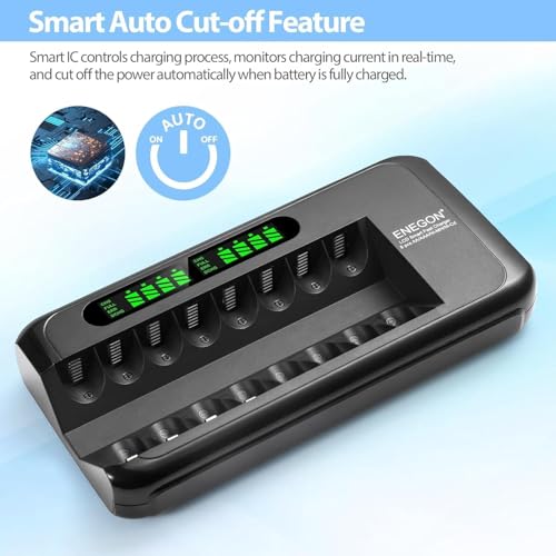 ENEGON Rechargeable AA and AAA Battery Charger, Fast 8 Slots with 4 Rechargeable AAA 1100mAh&4 AA 2800mAh Ni-MH Pre-Charged High Capacity for Home Toys and Electronics