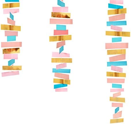 Aonor 2 Packs Paper Garland Rectangle Hanging Bunting Decorations for Birthday Party Baby Shower Backdrop, Gold+Pink+Blue