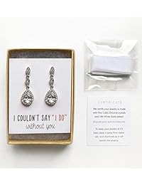 A+O Bridesmaid Earrings, Teardrop Cubic Zirconia Crystal Earrings in Silver, Gold, Rose Gold