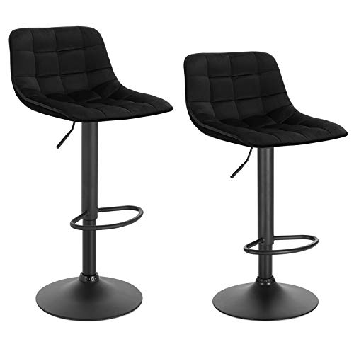 WOLTU BH273sz-2 Tabouret de Bar Noir Lot de 2 réglable et Rotatif,Tabouret de comptoir Chaise de Bar en Velours et métal