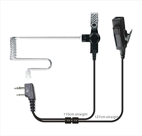Surveillance Covert Air Acoustic Tube Walkie Talkie Earpiece Headset Push-To-Talk Microphone Compatible with Kenwood Baofeng Mitex 2 Pin Two Way Radio