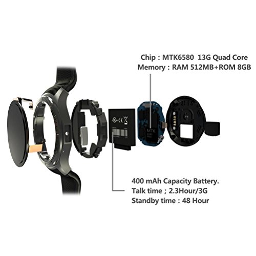 L@YC DM368 WiFi Heart Rate Monitoring Step Weather Forecast GPS Positioning 3G Android Smart Watch, Black