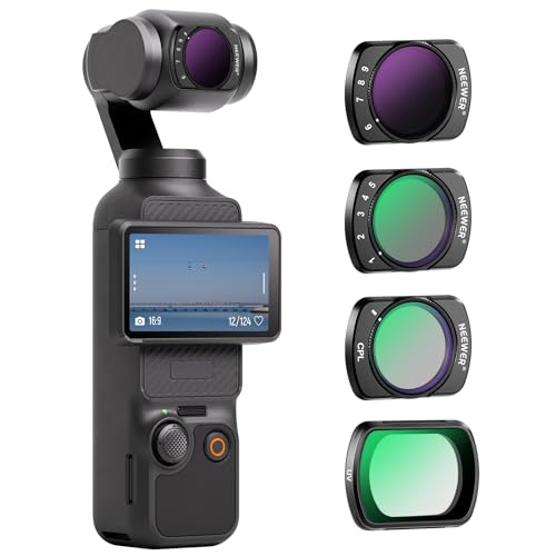 NEEWER Filter Set Compatible with DJI Osmo Pocket 3 / Pocket 4 / Xtra Muse, 4 Pack Magnetic ND Filter Action Camera Accessories Kit (UV + CPL + Variable ND2-32 + ND64-512)