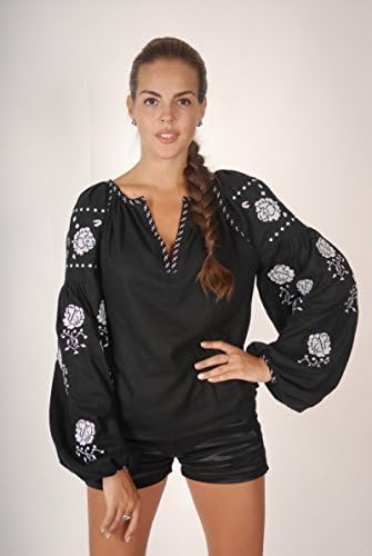 Boho Style Ukrainian Embroidered Folk Women's Black Blouse - Vyshyvanka / Sorochka / Bohemian Style Sizes - Xs-3xl (XL)