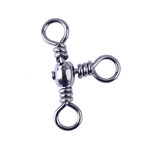 Agepoch Three Way Cross-Line Barrel Swivel 3 Way T-Turn Crossline Connector Fishing Line Rolling Snap Triple Solid Ball Bearing Accessories Tackle (6#-0.90''-60LB-12pcs)