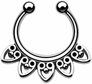 Jew: 1pcs Vintage Heart Tribal Fan CZ Fake Clip On Nose Ring Hoop Bull Ring Nose Cuff Ring Septum Clicker Piercing 1.2mm