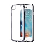 iPhone 7 Case - Black - Stylish and Slim Fit - Crystal Clear Soft TPU Flexible Back Cover with Electroplating Frame - 4.7 inches