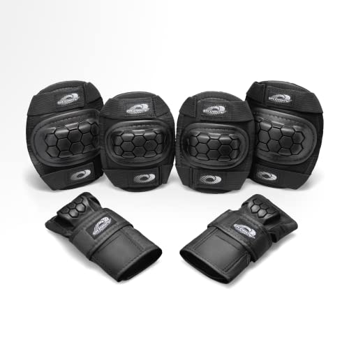 Osprey Kids' Skate Bmx Pads - Knee, Elbow and Wrist Protective Set - 6 Piece Scooter Streetsport Pad Set - Black - Small