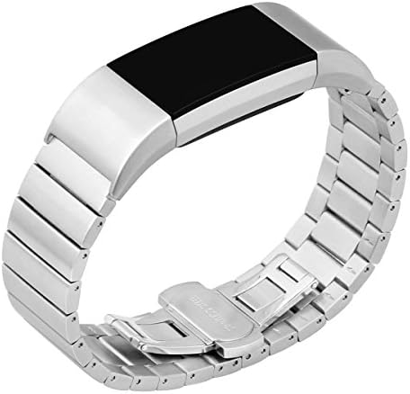 Fitbit Charge 2 Bands, Amzelas Premium Stainless Steel Metal Replacement Wristbands Strap with Butterfly Clasp for Fit bit Charge2 Smart Fitness Tracker, Links Removal Tool Included (Silver)