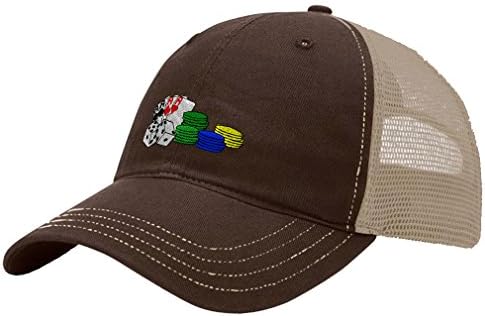 Speedy Pros Game Cards Dice Chip Gambling Embroidery Unisex Adult Snaps Cotton Richardson Front and Mesh Back Cap Hat - Brown/Khaki