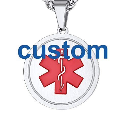 Supcare Tag Necklace Pendant Medical Alert ID Jewelry Stainless Steel for Women/Men/Children, Medical Emergency Identification Dog Tag Necklace Jewelry