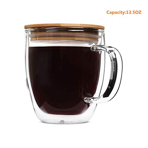 Glass Tea mug, Double Wall Glass Coffee Cups with Bamboo Lid, Tea Cups, Latte Cups, Glass Coffee Mug, Beer Glasses, Latte Mug, Clear Mugs, Glass Cappuccino Cups (400ML/13.5OZ) - Thumbnail 6