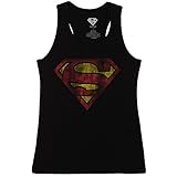Superman Distressed Logo Juniors Tank Top-Black (Medium)