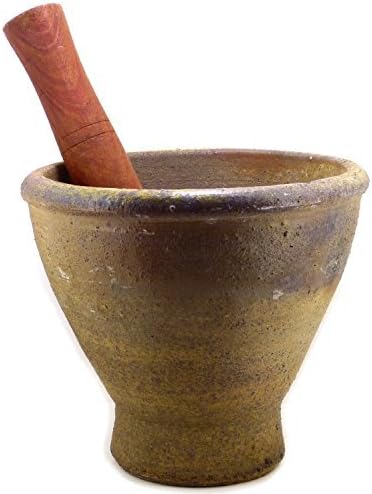 Thai Pestle and Mortar Set earthenware (Laos Style) (7 inch) by Mai Collection