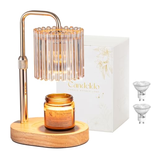 Candeldo Candle Warmer Lamp with Timer: Gold Candle Warming Lamp with 2 Bulbs Height Adjustable Wax Melt House Warming Gift New Home Decor Birthday Gift for Women